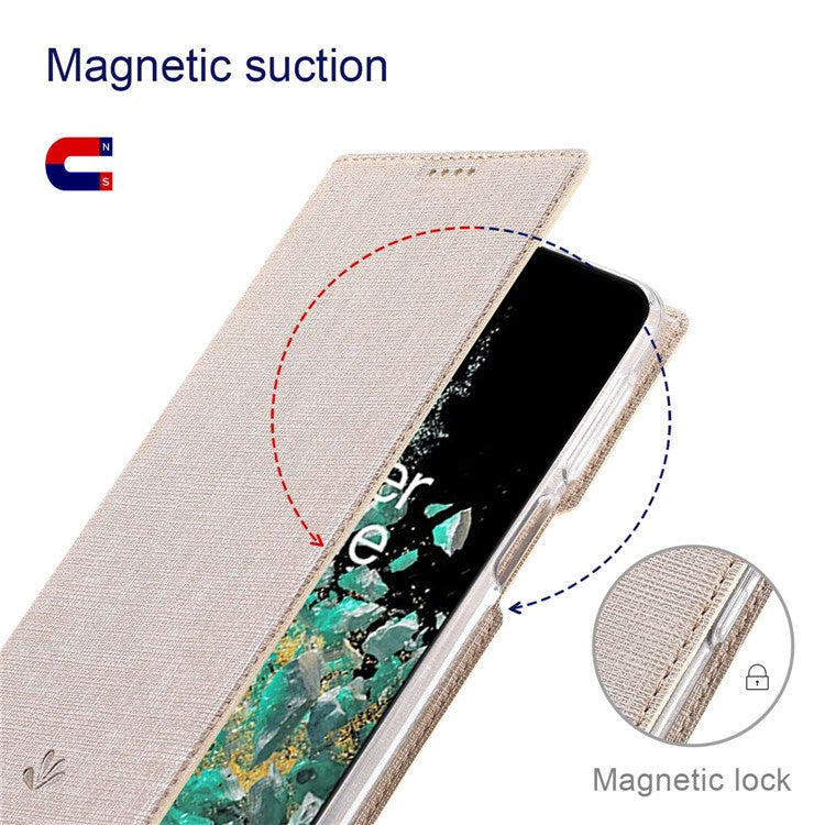 VILI DMX Series for OnePlus 10T 5G / Ace Pro 5G Card Slot Folio Flip Cover Magnetic Auto-absorbed PU Leather Stand Case - Khaki