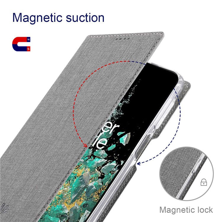 VILI DMX Series for OnePlus 10T 5G / Ace Pro 5G Card Slot Folio Flip Cover Magnetic Auto-absorbed PU Leather Stand Case - Grey