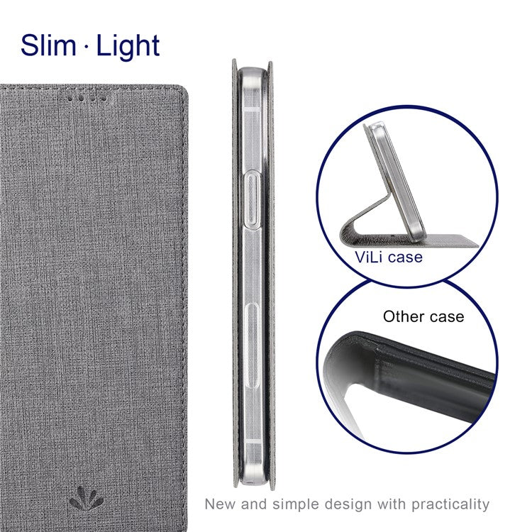 VILI DMX Series for OnePlus 10T 5G / Ace Pro 5G Card Slot Folio Flip Cover Magnetic Auto-absorbed PU Leather Stand Case - Grey