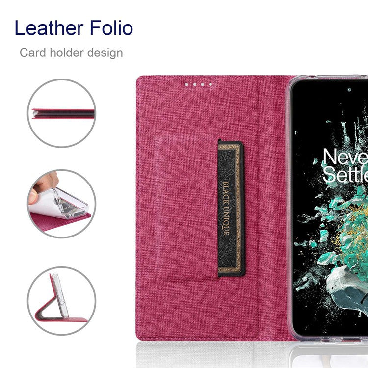 VILI DMX Series for OnePlus 10T 5G / Ace Pro 5G Card Slot Folio Flip Cover Magnetic Auto-absorbed PU Leather Stand Case - Rose