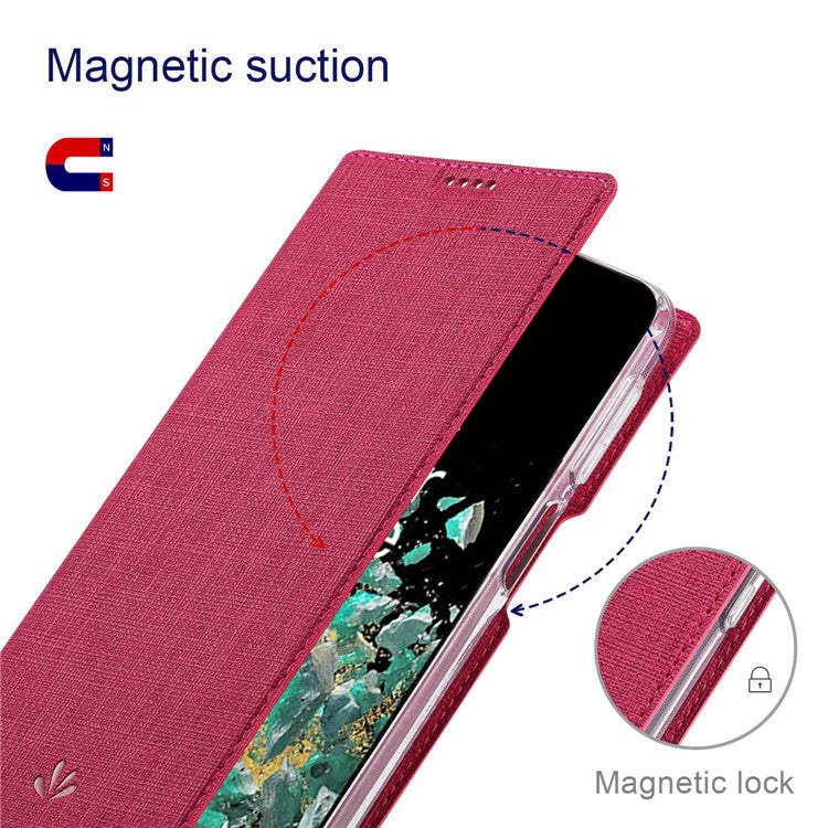 VILI DMX Series for OnePlus 10T 5G / Ace Pro 5G Card Slot Folio Flip Cover Magnetic Auto-absorbed PU Leather Stand Case - Rose