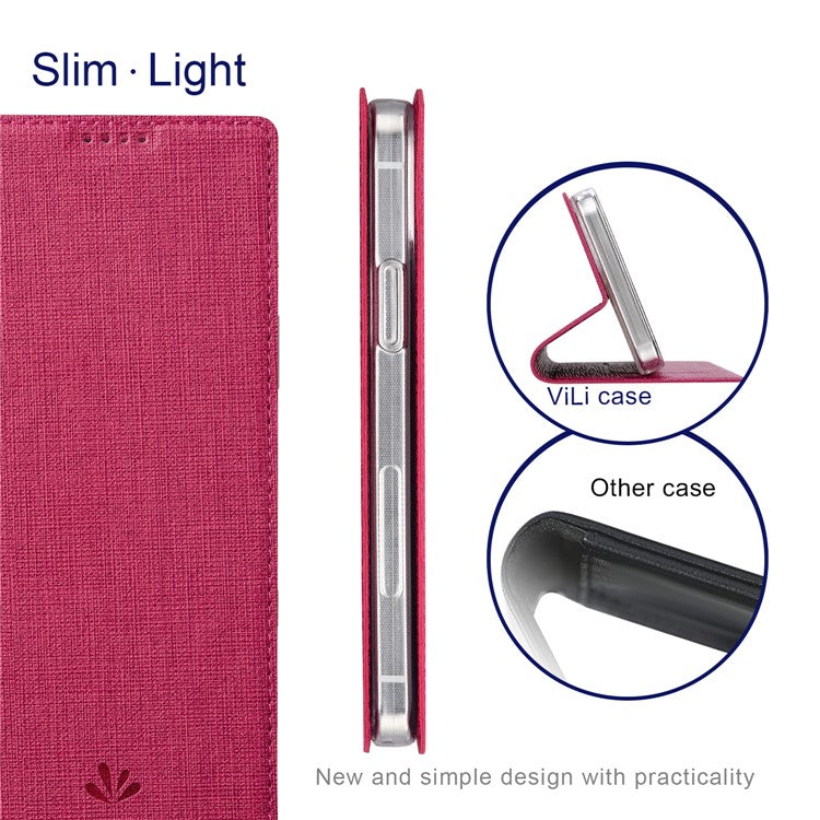 VILI DMX Series for OnePlus 10T 5G / Ace Pro 5G Card Slot Folio Flip Cover Magnetic Auto-absorbed PU Leather Stand Case - Rose