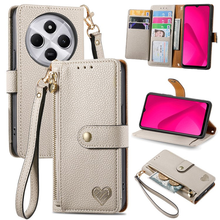 For Xiaomi Poco C75 4G / Redmi 14R 5G / 14C 4G Case RFID Blocking Zipper Pocket Leather Wallet Phone Cover - Grey