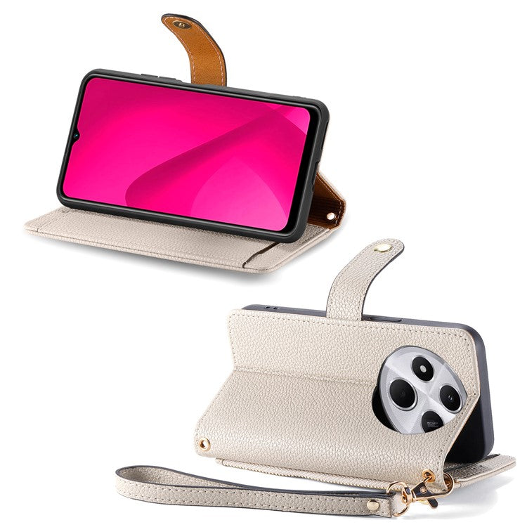 For Xiaomi Poco C75 4G / Redmi 14R 5G / 14C 4G Case RFID Blocking Zipper Pocket Leather Wallet Phone Cover - Grey