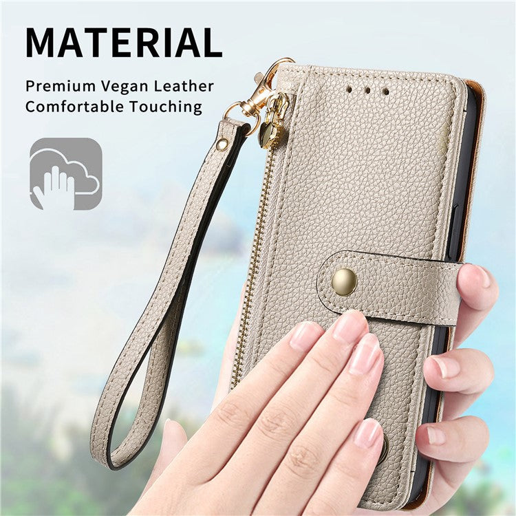 For Xiaomi Poco C75 4G / Redmi 14R 5G / 14C 4G Case RFID Blocking Zipper Pocket Leather Wallet Phone Cover - Grey