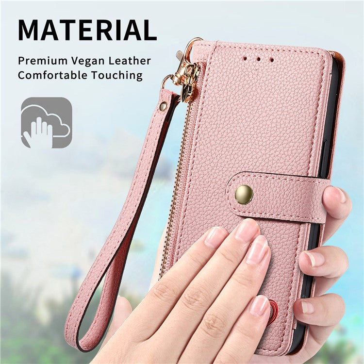 For Xiaomi Poco C75 4G / Redmi 14R 5G / 14C 4G Case RFID Blocking Zipper Pocket Leather Wallet Phone Cover - Pink