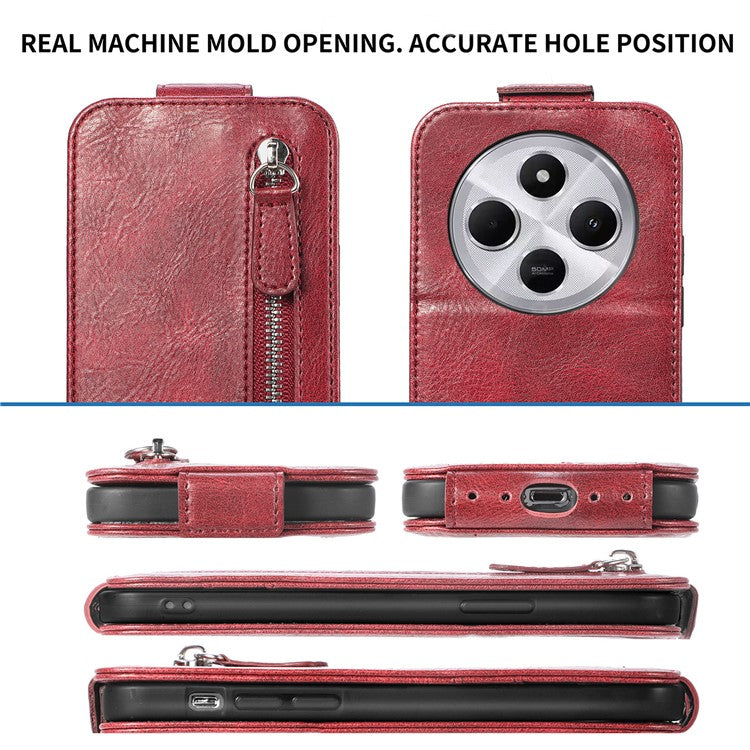 For Xiaomi Poco C75 4G / Redmi 14R 5G / 14C 4G Case Zipper Wallet Phone Leather Cover Vertical Flip Closing - Black