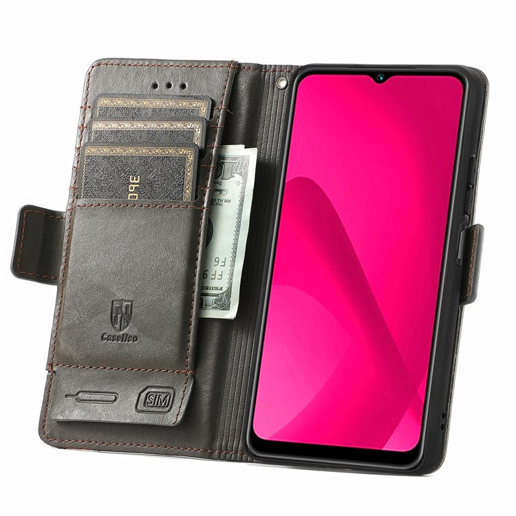 CASENEO 002 Series Splicing Phone Case For Xiaomi Redmi 14C 4G / 14R 5G / Poco C75 4G Stand Wallet PU Leather Cover - Grey