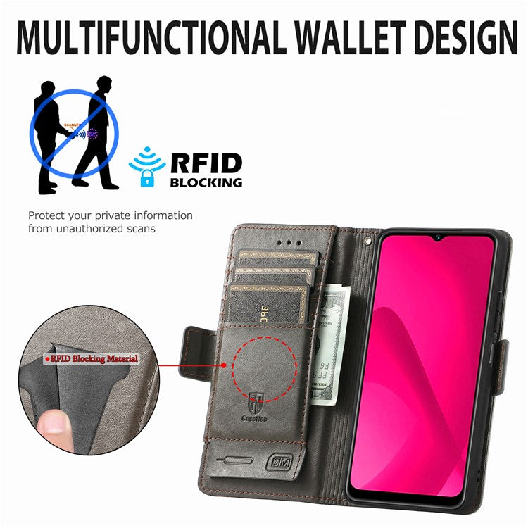 CASENEO 002 Series Splicing Phone Case For Xiaomi Redmi 14C 4G / 14R 5G / Poco C75 4G Stand Wallet PU Leather Cover - Grey