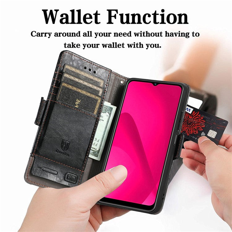 CASENEO 002 Series Splicing Phone Case For Xiaomi Redmi 14C 4G / 14R 5G / Poco C75 4G Stand Wallet PU Leather Cover - Grey