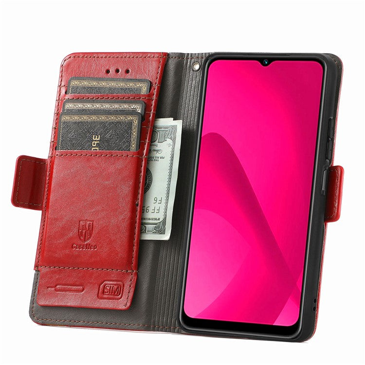 CASENEO 002 Series Splicing Phone Case For Xiaomi Redmi 14C 4G / 14R 5G / Poco C75 4G Stand Wallet PU Leather Cover - Red