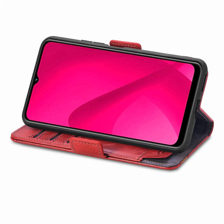 CASENEO 002 Series Splicing Phone Case For Xiaomi Redmi 14C 4G / 14R 5G / Poco C75 4G Stand Wallet PU Leather Cover - Red