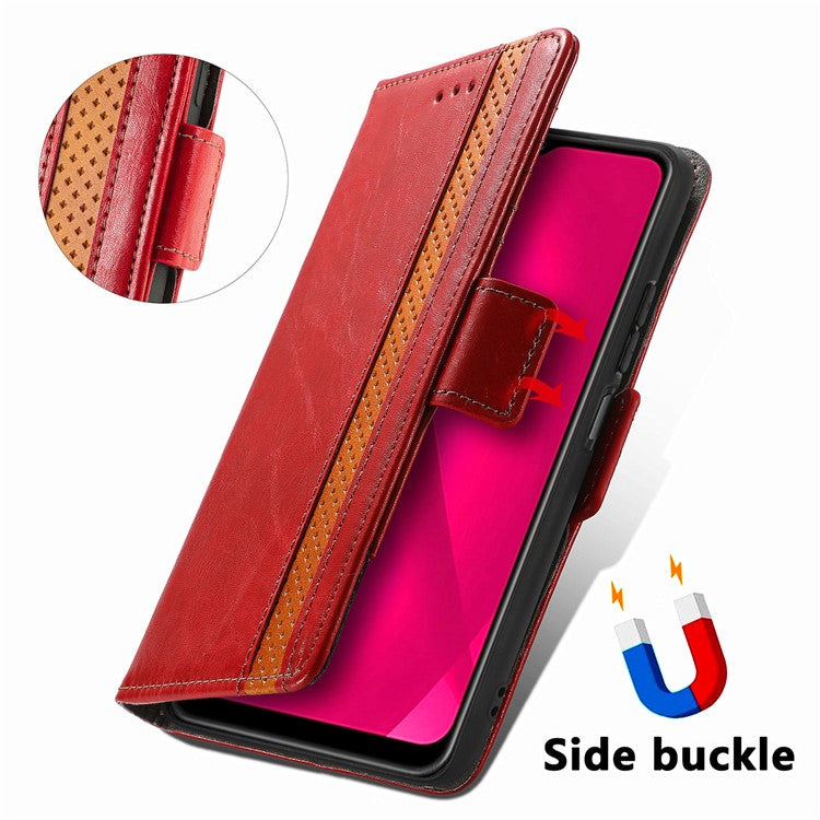 CASENEO 002 Series Splicing Phone Case For Xiaomi Redmi 14C 4G / 14R 5G / Poco C75 4G Stand Wallet PU Leather Cover - Red