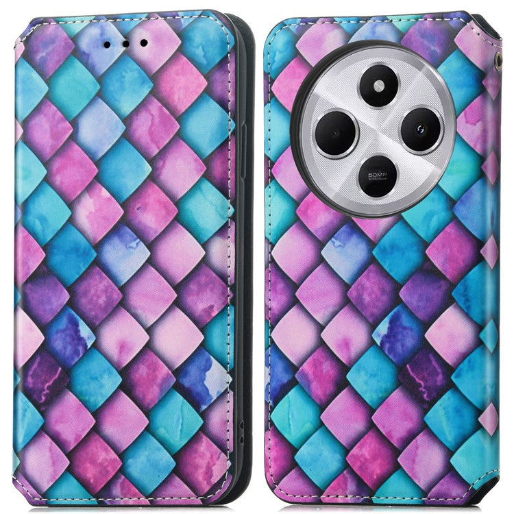 CASENEO RFID Blocking Phone Case For Xiaomi Redmi 14C 4G / 14R 5G / Poco C75 4G Wallet Leather Cover Pattern Print - Purple Scale