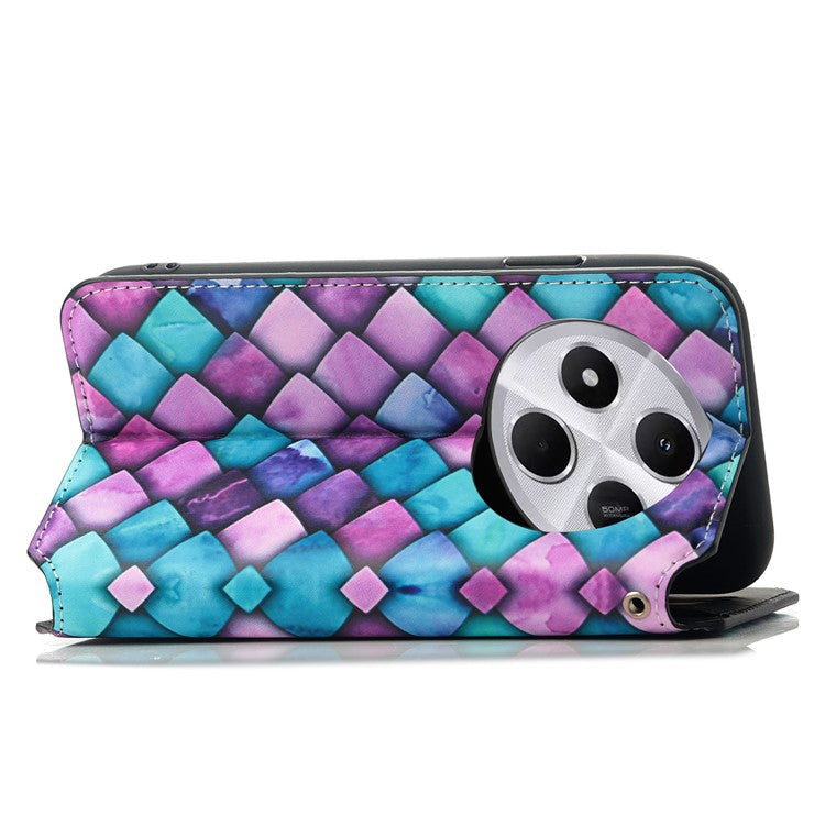 CASENEO RFID Blocking Phone Case For Xiaomi Redmi 14C 4G / 14R 5G / Poco C75 4G Wallet Leather Cover Pattern Print - Purple Scale