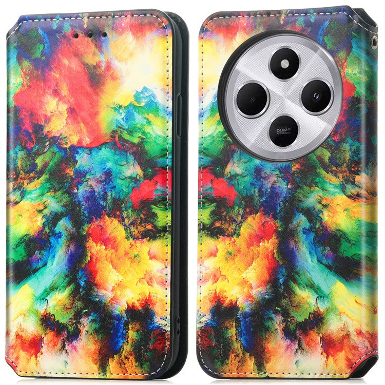 CASENEO RFID Blocking Phone Case For Xiaomi Redmi 14C 4G / 14R 5G / Poco C75 4G Wallet Leather Cover Pattern Print - Iridescent Cloud