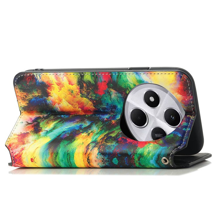 CASENEO RFID Blocking Phone Case For Xiaomi Redmi 14C 4G / 14R 5G / Poco C75 4G Wallet Leather Cover Pattern Print - Iridescent Cloud