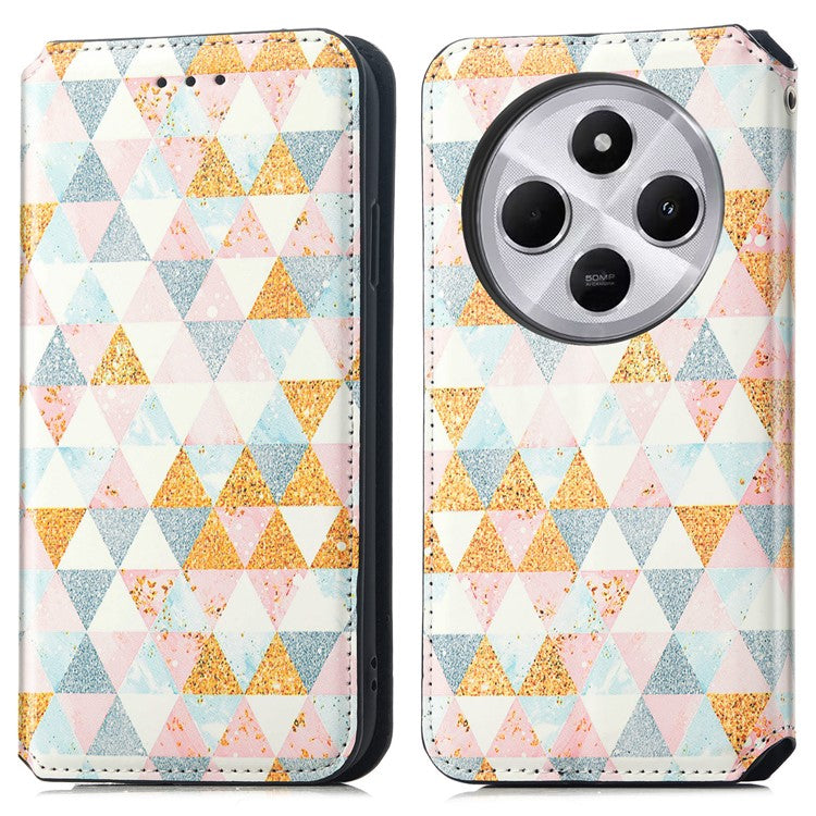 CASENEO RFID Blocking Phone Case For Xiaomi Redmi 14C 4G / 14R 5G / Poco C75 4G Wallet Leather Cover Pattern Print - Rhombus