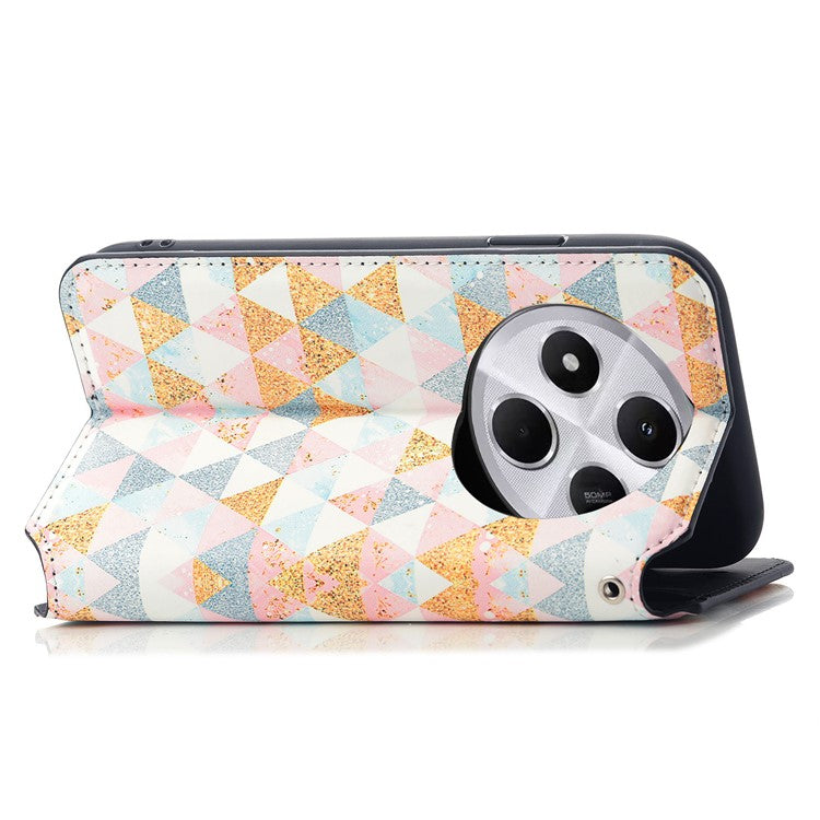 CASENEO RFID Blocking Phone Case For Xiaomi Redmi 14C 4G / 14R 5G / Poco C75 4G Wallet Leather Cover Pattern Print - Rhombus