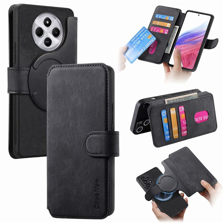 CASENEO MW-03 Phone Case For Xiaomi Redmi 14C 4G / 14R 5G / Poco C75 4G Leather+TPU Phone Cover with Detachable Wallet - Black