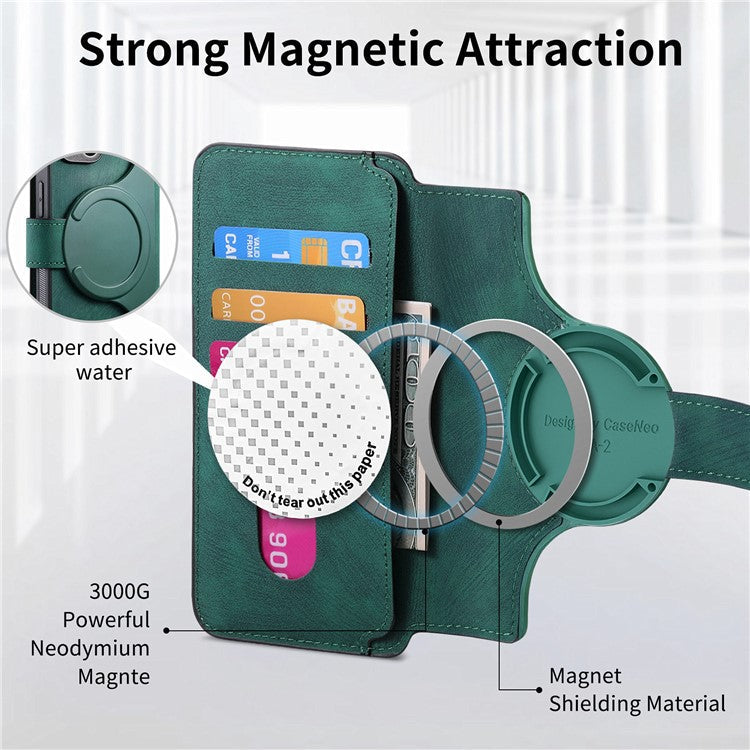 CASENEO MW-03 Phone Case For Xiaomi Redmi 14C 4G / 14R 5G / Poco C75 4G Leather+TPU Phone Cover with Detachable Wallet - Green