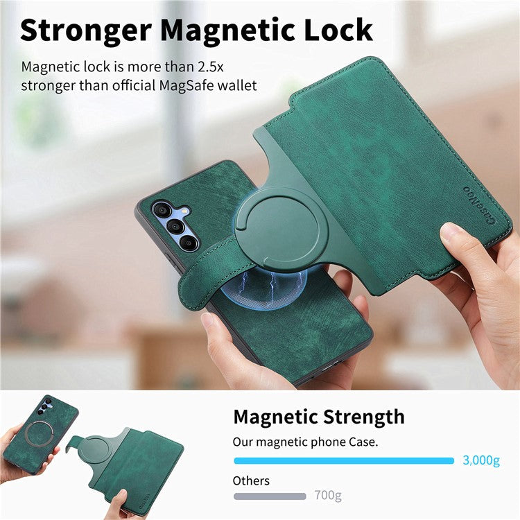 CASENEO MW-03 Phone Case For Xiaomi Redmi 14C 4G / 14R 5G / Poco C75 4G Leather+TPU Phone Cover with Detachable Wallet - Green