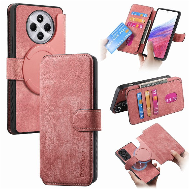CASENEO MW-03 Phone Case For Xiaomi Redmi 14C 4G / 14R 5G / Poco C75 4G Leather+TPU Phone Cover with Detachable Wallet - Pink