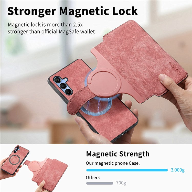 CASENEO MW-03 Phone Case For Xiaomi Redmi 14C 4G / 14R 5G / Poco C75 4G Leather+TPU Phone Cover with Detachable Wallet - Pink