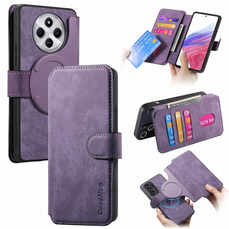 CASENEO MW-03 Phone Case For Xiaomi Redmi 14C 4G / 14R 5G / Poco C75 4G Leather+TPU Phone Cover with Detachable Wallet - Purple