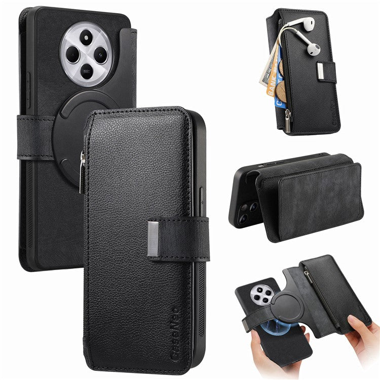 CASENEO MW-02 Phone Case For Xiaomi Redmi 14C 4G / 14R 5G / Poco C75 4G Detachable Magnetic Leather Flip Phone Cover - Black