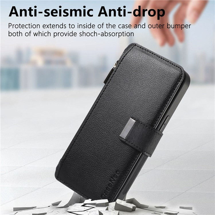 CASENEO MW-02 Phone Case For Xiaomi Redmi 14C 4G / 14R 5G / Poco C75 4G Detachable Magnetic Leather Flip Phone Cover - Black