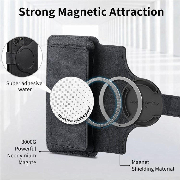 CASENEO MW-02 Phone Case For Xiaomi Redmi 14C 4G / 14R 5G / Poco C75 4G Detachable Magnetic Leather Flip Phone Cover - Black