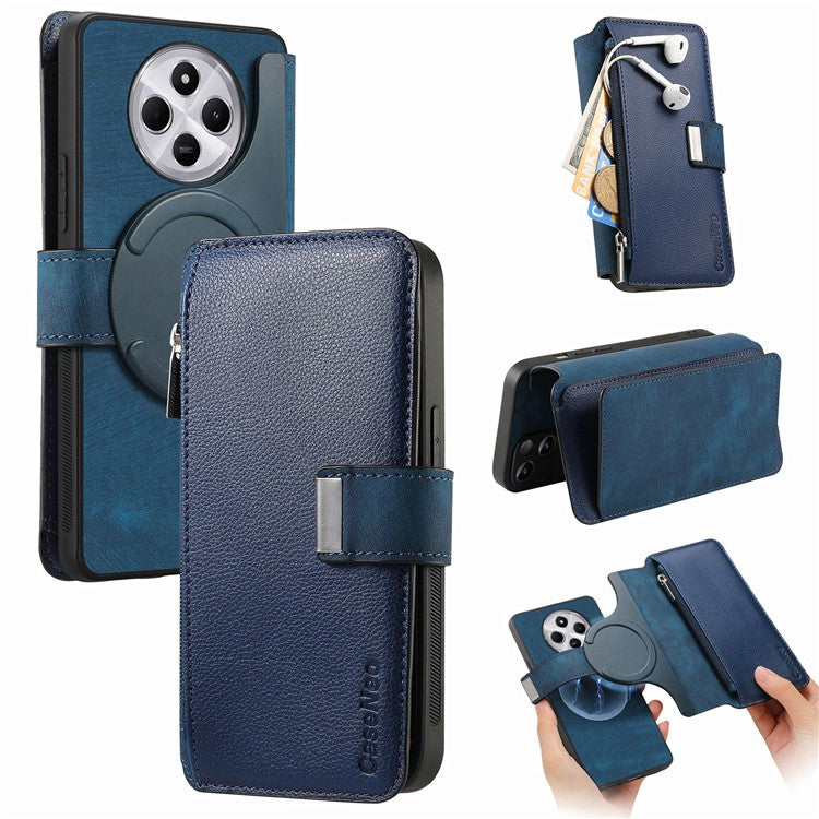 CASENEO MW-02 Phone Case For Xiaomi Redmi 14C 4G / 14R 5G / Poco C75 4G Detachable Magnetic Leather Flip Phone Cover - Dark Blue