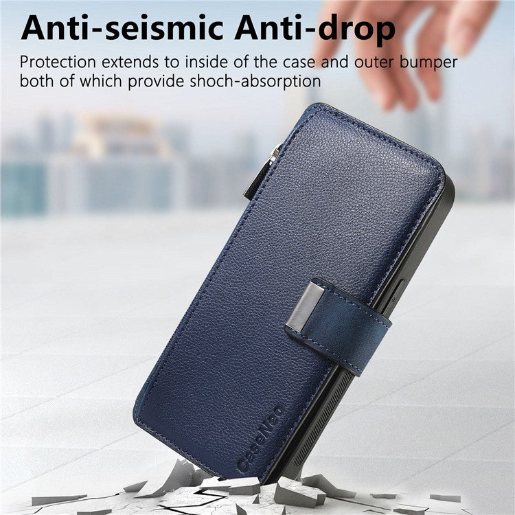 CASENEO MW-02 Phone Case For Xiaomi Redmi 14C 4G / 14R 5G / Poco C75 4G Detachable Magnetic Leather Flip Phone Cover - Dark Blue