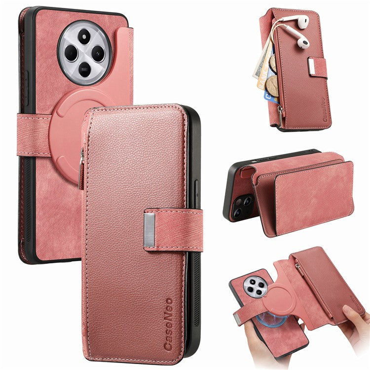 CASENEO MW-02 Phone Case For Xiaomi Redmi 14C 4G / 14R 5G / Poco C75 4G Detachable Magnetic Leather Flip Phone Cover - Pink