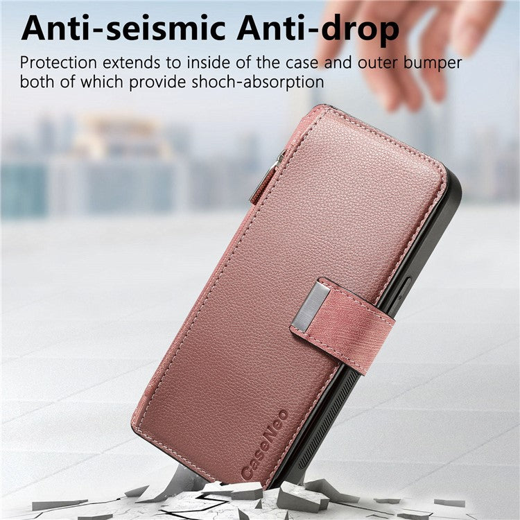 CASENEO MW-02 Phone Case For Xiaomi Redmi 14C 4G / 14R 5G / Poco C75 4G Detachable Magnetic Leather Flip Phone Cover - Pink
