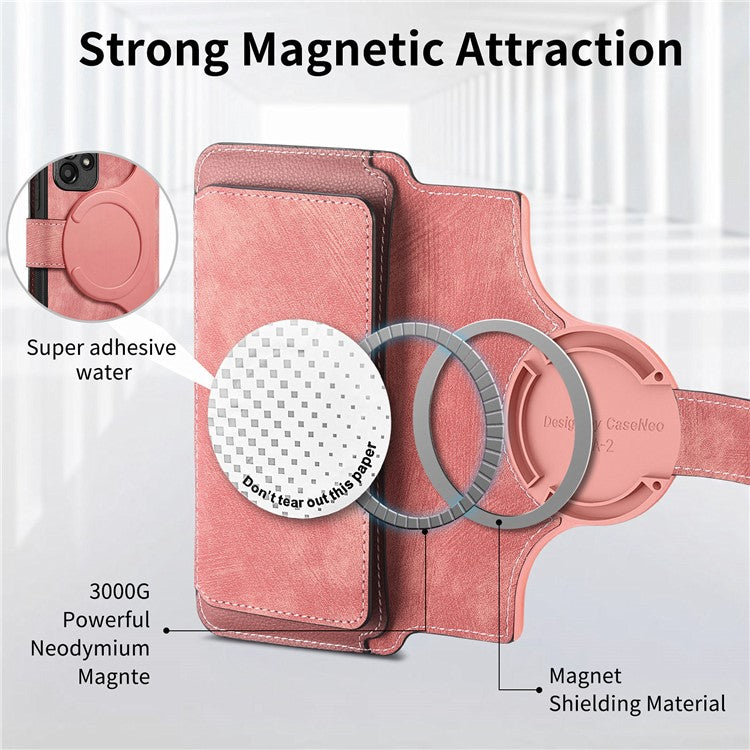 CASENEO MW-02 Phone Case For Xiaomi Redmi 14C 4G / 14R 5G / Poco C75 4G Detachable Magnetic Leather Flip Phone Cover - Pink