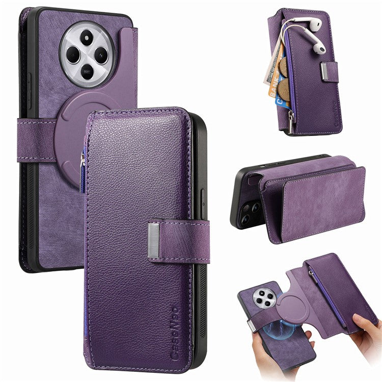CASENEO MW-02 Phone Case For Xiaomi Redmi 14C 4G / 14R 5G / Poco C75 4G Detachable Magnetic Leather Flip Phone Cover - Purple