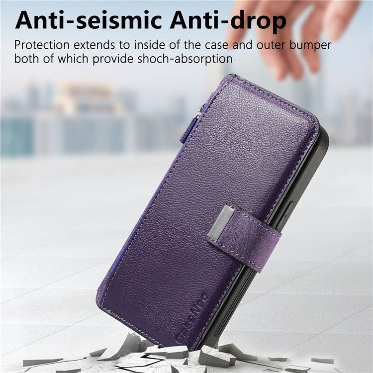 CASENEO MW-02 Phone Case For Xiaomi Redmi 14C 4G / 14R 5G / Poco C75 4G Detachable Magnetic Leather Flip Phone Cover - Purple