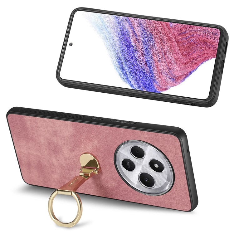 CASENEO D22 Phone Case For Xiaomi Redmi 14C 4G / 14R 5G / Poco C75 4G Retro Leather Back Cover with Folding Kickstand - Pink