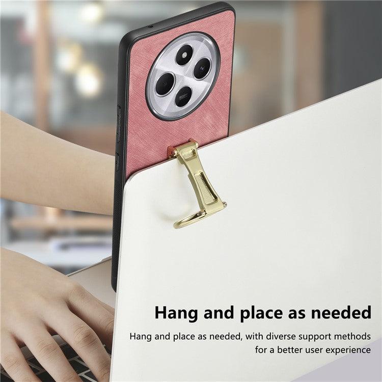 CASENEO D22 Phone Case For Xiaomi Redmi 14C 4G / 14R 5G / Poco C75 4G Retro Leather Back Cover with Folding Kickstand - Pink