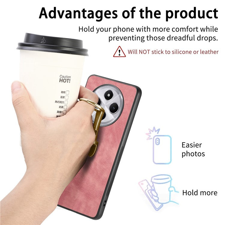 CASENEO D22 Phone Case For Xiaomi Redmi 14C 4G / 14R 5G / Poco C75 4G Retro Leather Back Cover with Folding Kickstand - Pink