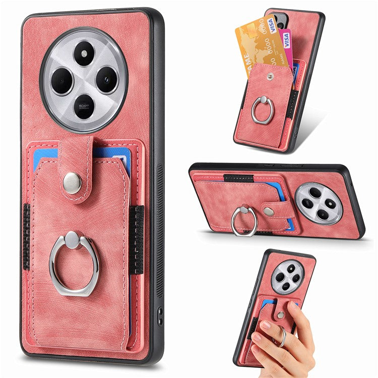 Kickstand Phone Case For Xiaomi Redmi 14C 4G / 14R 5G / Poco C75 4G Leather+TPU Non-Slip Protective Cover Card Slots - Pink