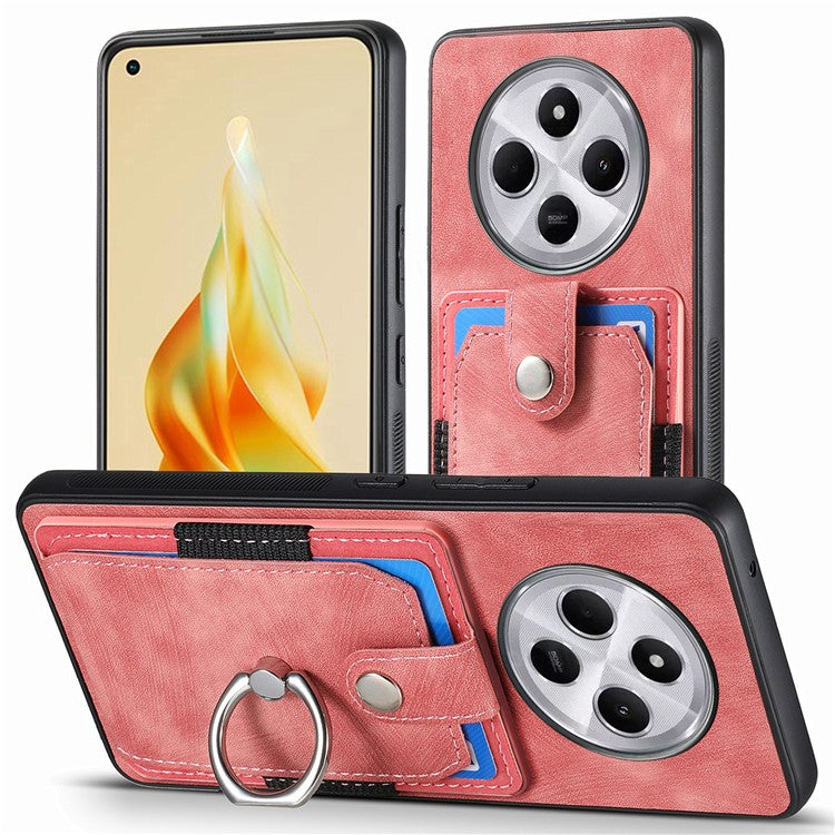 Kickstand Phone Case For Xiaomi Redmi 14C 4G / 14R 5G / Poco C75 4G Leather+TPU Non-Slip Protective Cover Card Slots - Pink