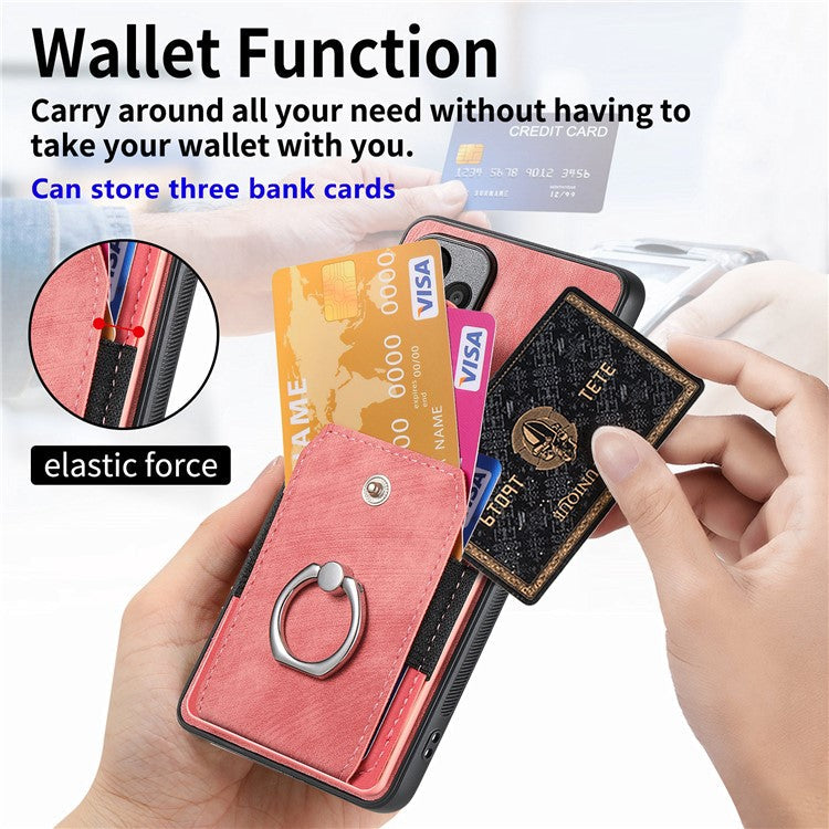 Kickstand Phone Case For Xiaomi Redmi 14C 4G / 14R 5G / Poco C75 4G Leather+TPU Non-Slip Protective Cover Card Slots - Pink