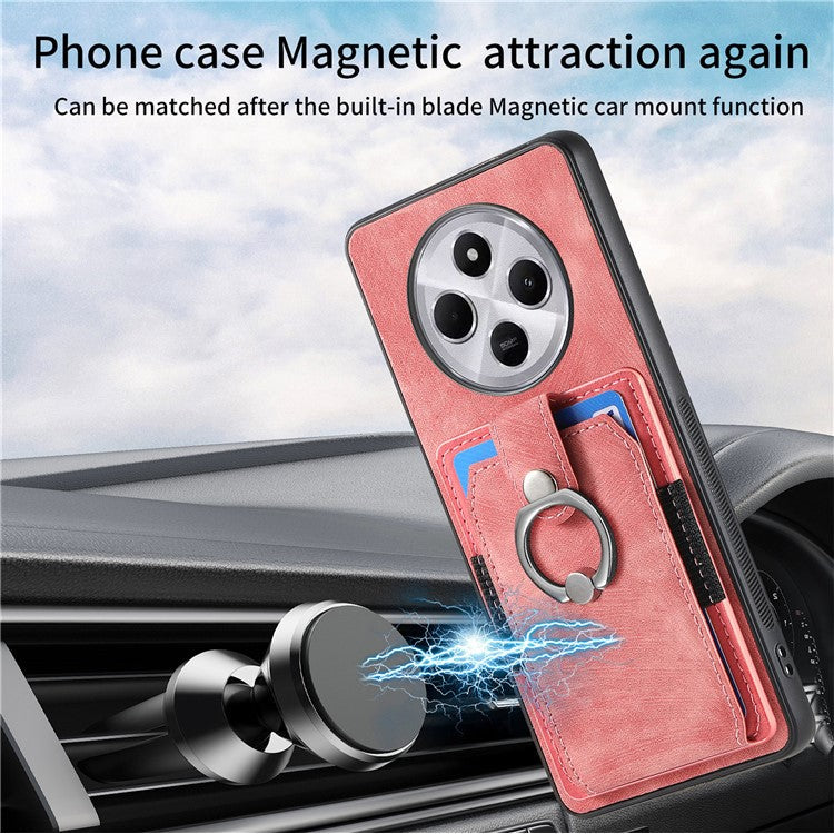 Kickstand Phone Case For Xiaomi Redmi 14C 4G / 14R 5G / Poco C75 4G Leather+TPU Non-Slip Protective Cover Card Slots - Pink