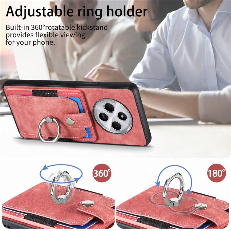 Kickstand Phone Case For Xiaomi Redmi 14C 4G / 14R 5G / Poco C75 4G Leather+TPU Non-Slip Protective Cover Card Slots - Pink