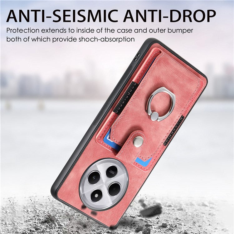 Kickstand Phone Case For Xiaomi Redmi 14C 4G / 14R 5G / Poco C75 4G Leather+TPU Non-Slip Protective Cover Card Slots - Pink