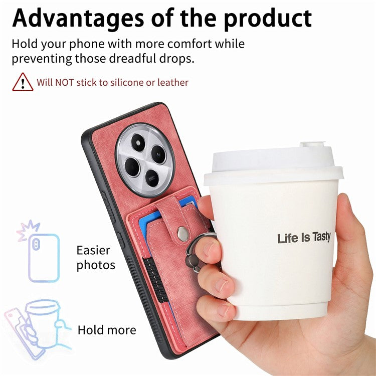 Kickstand Phone Case For Xiaomi Redmi 14C 4G / 14R 5G / Poco C75 4G Leather+TPU Non-Slip Protective Cover Card Slots - Pink