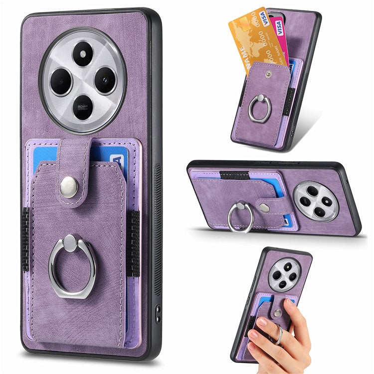 Kickstand Phone Case For Xiaomi Redmi 14C 4G / 14R 5G / Poco C75 4G Leather+TPU Non-Slip Protective Cover Card Slots - Purple